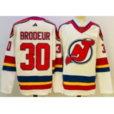 Men New Stitched Jersey Devils #30 Martin Brodeur White 2022 Reverse Retro Authentic Stitched Jersey