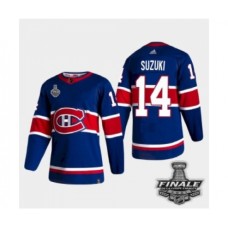 Men Adidas Canadiens #14 Nick Suzuki Blue Road Authentic 2021 Stanley Cup Stitched Jersey