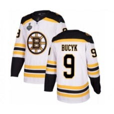 Men Boston Bruins #9 Johnny Bucyk Authentic White Away 2019 Stanley Cup Final Bound Hockey Jersey