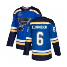 Men St. Louis Blues #6 Joel Edmundson Authentic Royal Blue Home 2019 Stanley Cup Champions Hockey Jersey