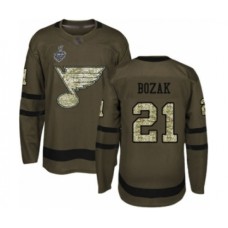 Men St. Louis Blues #21 Tyler Bozak Authentic Green Salute to Service 2019 Stanley Cup Final Bound Hockey Jersey