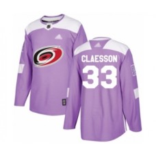 Men Carolina Hurricanes #33 Fredrik Claesson Authentic Purple Fights Cancer Practice Hockey Stitched Jersey