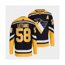 Men Pittsburgh Penguins #58 Kris Letang Black 2022 Reverse Retro Stitched Jersey