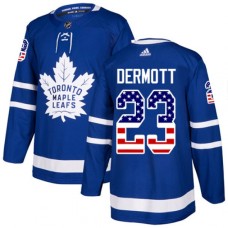 Men Adidas Toronto Maple Leafs #23 Travis Dermott Authentic Royal Blue USA Flag Fashion NHL Jerse