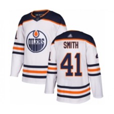 Men Edmonton Oilers #41 Mike Smith Authentic White Away Hockey Stitched Jersey