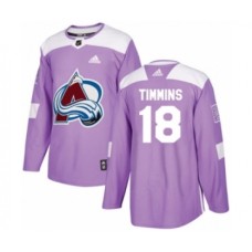 Men Adidas Colorado Avalanche #18 Conor Timmins Authentic Purple Fights Cancer Practice NHL Jersey