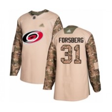 Men Carolina Hurricanes #31 Anton Forsberg Authentic Camo Veterans Day Practice Hockey Stitched Jersey