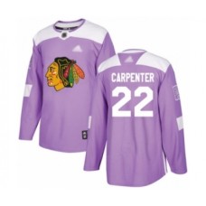 Men Chicago Blackhawks #22 Ryan Carpenter Authentic Purple Fights Cancer Practice Hockey Stitched Jersey