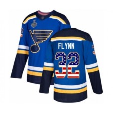 Men St. Louis Blues #32 Brian Flynn Authentic Blue USA Flag Fashion 2019 Stanley Cup Final Bound Hockey Jersey