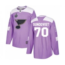 Men St. Louis Blues #70 Oskar Sundqvist Authentic Purple Fights Cancer Practice 2019 Stanley Cup Final Bound Hockey Jersey