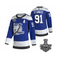 Men Adidas Lightning #91 Steven Stamkos Blue Home Authentic 2021 Stanley Cup Stitched Jersey