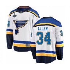 Men St. Louis Blues #34 Jake Allen Fanatics Branded White Away Breakaway 2019 Stanley Cup Champions Hockey Jersey