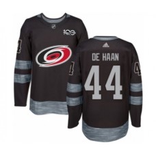 Men Adidas Carolina Hurricanes #44 Calvin De Haan Authentic Black 1917-2017 100th Anniversary NHL Jersey