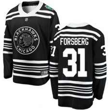 Men Chicago Blackhawks #31 Anton Forsberg Black 2019 Winter Classic Fanatics Branded Breakaway NHL Jersey