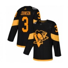 Men Pittsburgh Penguins #3 Jack Johnson Authentic Black 2019 Stadium Series Hockey Stitched Jersey