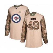 Men Winnipeg Jets #49 Logan Shaw Authentic Camo Veterans Day Practice Hockey Stitched Jersey