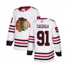 Men Chicago Blackhawks #91 Drake Caggiula Authentic White Away Hockey Stitched Jersey