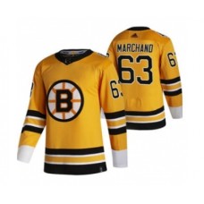 Men Boston Bruins #63 Brad Marchand Yellow 2020-21 Reverse Retro Alternate Hockey Stitched Jersey