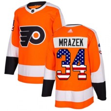 Men Adidas Philadelphia Flyers #34 Petr Mrazek Authentic Orange USA Flag Fashion NHL Jersey