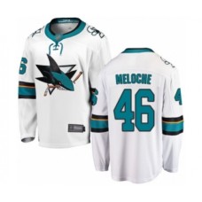 Men San Jose Sharks #46 Nicolas Meloche Fanatics Branded White Away Breakaway Hockey Stitched Jersey