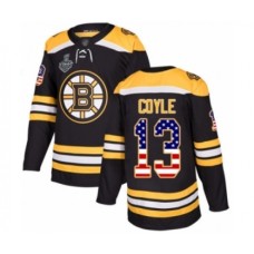 Men Boston Bruins #13 Charlie Coyle Authentic Black USA Flag Fashion 2019 Stanley Cup Final Bound Hockey Jersey