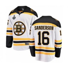 Men Boston Bruins #16 Derek Sanderson Authentic White Away Fanatics Branded Breakaway 2019 Stanley Cup Final Bound Hockey Jersey