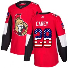 Men Adidas Ottawa Senators #28 Paul Carey Authentic Red USA Flag Fashion NHL Jersey