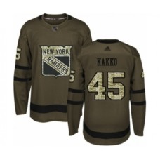 Men New York Rangers #45 Kaapo Kakko Authentic Green Salute to Service Hockey Stitched Jersey