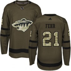 Men Adidas Minnesota Wild #21 Eric Fehr Authentic Green Salute to Service NHL Jersey