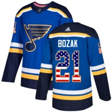 Men Adidas St. Louis Blues #21 Tyler Bozak Authentic Blue USA Flag Fashion NHL Jersey