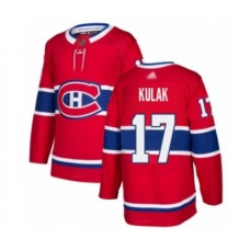 Men Montreal Canadiens #17 Brett Kulak Authentic Red Home Hockey Stitched Jersey