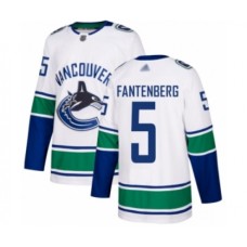 Men Vancouver Canucks #5 Oscar Fantenberg Authentic White Away Hockey Stitched Jersey