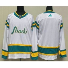 Men San Jose Sharks Blank White 2022 Reverse Retro Stitched Jersey