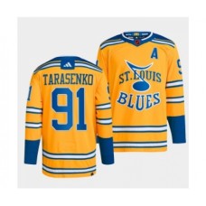 Men St. Louis Blues #91 Vladimir Tarasenko Yellow 2022-23 Reverse Retro Stitched Jersey