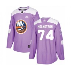 Men New York Islanders #74 Simon Holmstrom Authentic Purple Fights Cancer Practice Hockey Stitched Jersey