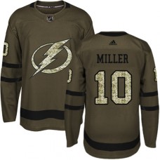 Men Adidas Tampa Bay Lightning #10 J.T. Miller Authentic Green Salute to Service NHL Jersey