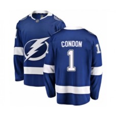 Men Tampa Bay Lightning #1 Mike Condon Fanatics Branded Blue Home Breakaway Hockey Stitched Jersey