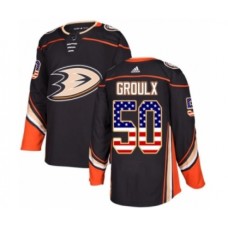 Men Adidas Anaheim Ducks #50 Benoit-Olivier Groulx Authentic Black USA Flag Fashion NHL Jersey