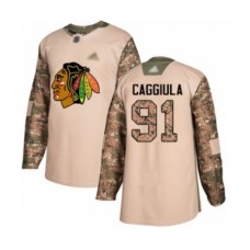 Men Chicago Blackhawks #91 Drake Caggiula Authentic Camo Veterans Day Practice Hockey Stitched Jersey