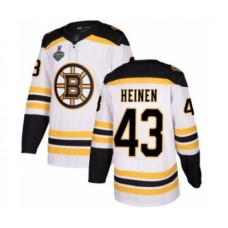 Men Boston Bruins #43 Danton Heinen Authentic White Away 2019 Stanley Cup Final Bound Hockey Jersey