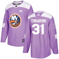 Men Adidas New York Islanders #31 Dustin Tokarski Authentic Purple Fights Cancer Practice NHL Jersey