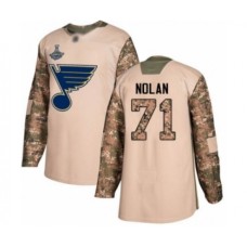 Men St. Louis Blues #71 Jordan Nolan Authentic Camo Veterans Day Practice 2019 Stanley Cup Champions Hockey Jersey