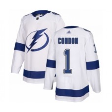 Men Tampa Bay Lightning #1 Mike Condon Authentic White Away Hockey Stitched Jersey