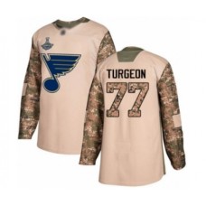 Men St. Louis Blues #77 Pierre Turgeon Authentic Camo Veterans Day Practice 2019 Stanley Cup Champions Hockey Jersey