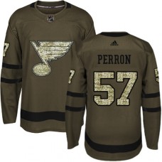 Men Adidas St. Louis Blues #57 David Perron Authentic Green Salute to Service NHL Jersey