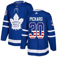 Men Adidas Toronto Maple Leafs #30 Calvin Pickard Authentic Royal Blue USA Flag Fashion NHL Jersey