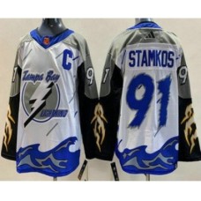 Men Tampa Bay Lightning #91 Steven Stamkos White 2022 Reverse Retro Authentic Stitched Jersey