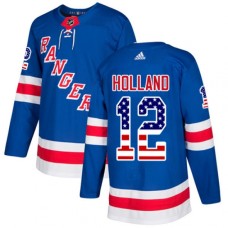 Men Adidas New York Rangers #12 Peter Holland Authentic Royal Blue USA Flag Fashion NHL Jersey