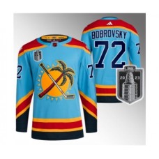 Men Florida Panthers #72 Sergei Bobrovsky Blue 2023 Stanley Cup Final Reverse Retro Stitched Jersey