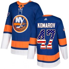 Men Adidas New York Islanders #47 Leo Komarov Authentic Royal Blue USA Flag Fashion NHL Jersey